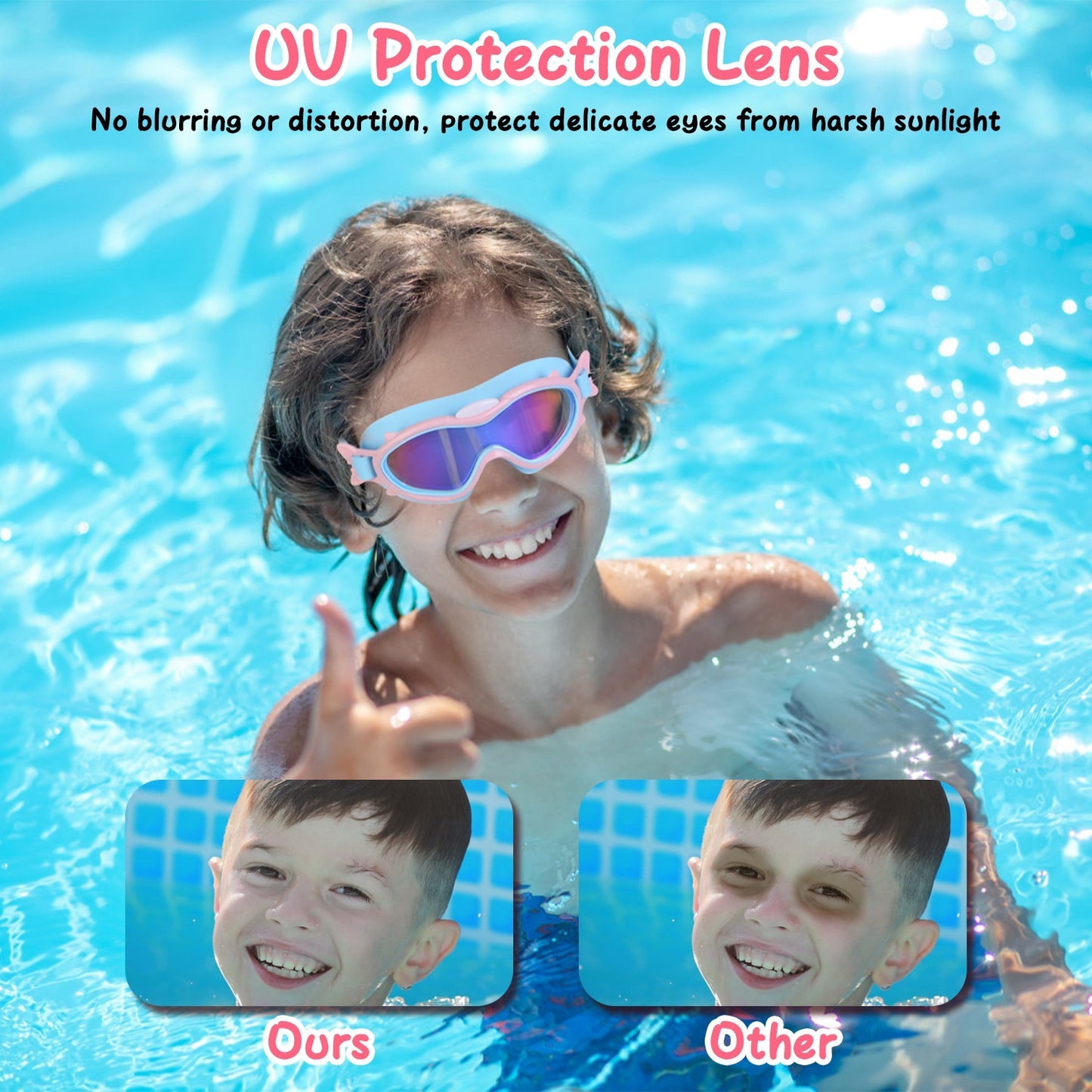 3 Colors Option - 1Pc Kids Swim Goggles With Ear Plugs UV Protection Anti-Fog Leak Proof Wide View Pool Swimming Goggles For Youth Boys Girls Aged 3-16 Years Old Summer Beach Water Park